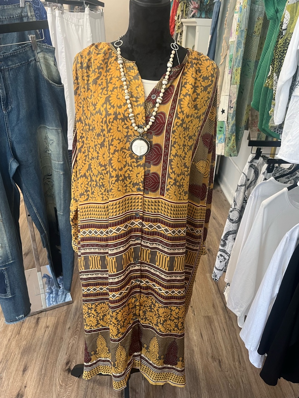 GURU for Life 100% Silk Tribal Boho Dress – High Low Hem